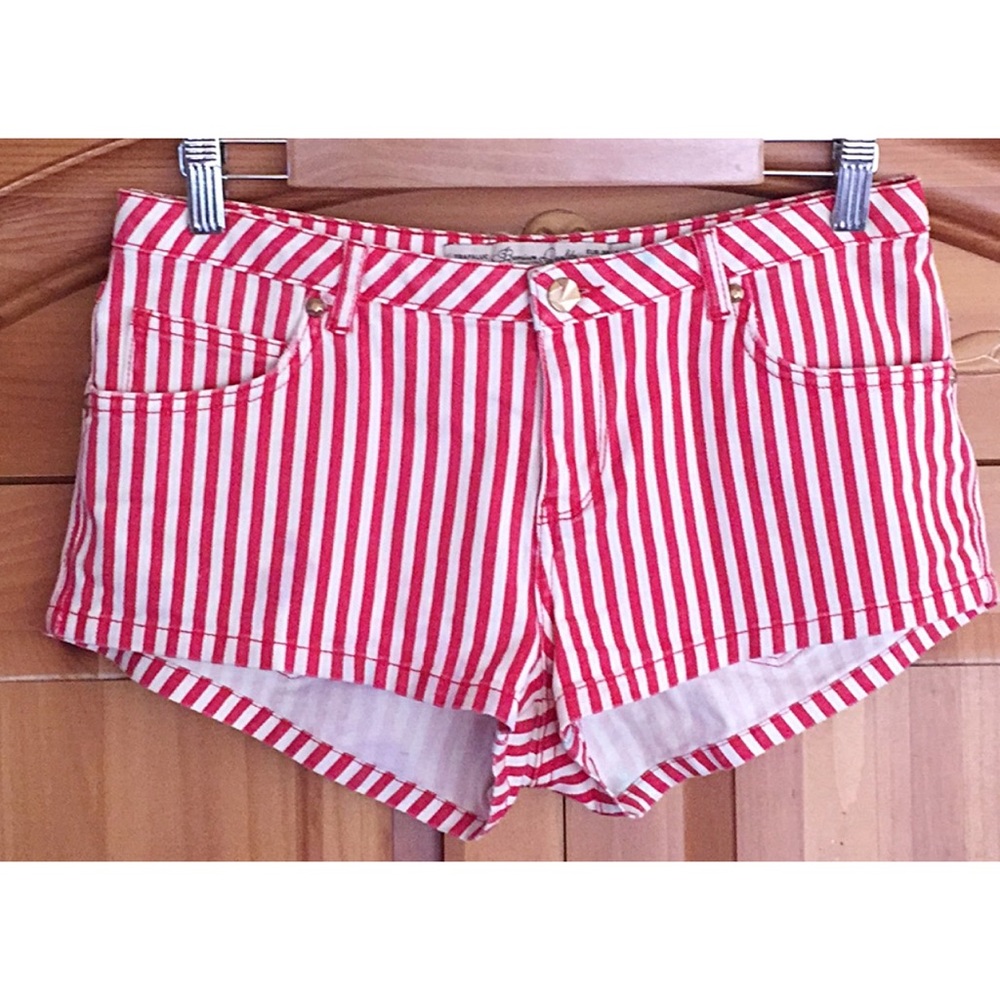 Zara Trafaluc red and white stripe shorts